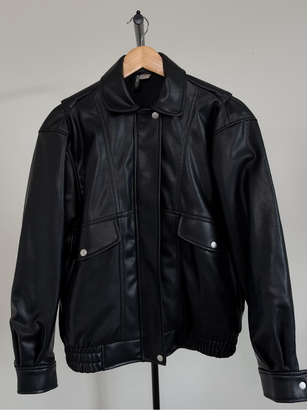 H&M Black Faux Leather Oversized Women Jacket – Like New